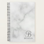 White Marble Personalized Script Monogram and Name Planner<br><div class="desc">Personalized Monogram and Name Gift
features personalized monogram in grey classic script font style and name in grey classic serif font style on white marble background.

Perfect as holiday gift,  father's day gift for dad and gift for any special occasions.</div>