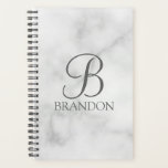White Marble Personalized Script Monogram and Name Planner<br><div class="desc">Personalized Monogram and Name Gift
features personalized monogram in grey classic script font style and name in grey classic serif font style on white marble background.

Perfect as holiday gift,  father's day gift for dad and gift for any special occasions.</div>