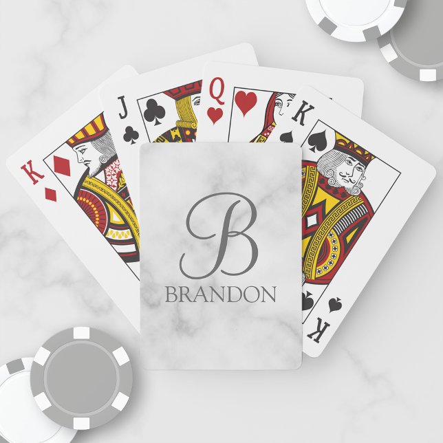 White Marble Personalized Script Monogram and Name Playing Cards (Creator Uploaded)