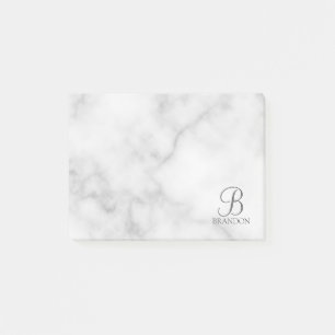 White Marble Personalized Script Monogram and Name Post-it Notes