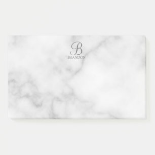 White Marble Personalized Script Monogram and Name Post-it Notes