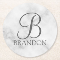 White Marble Personalized Script Monogram and Name