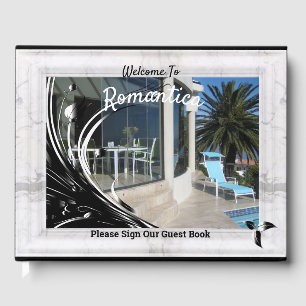White Marble Photo Frame on Black Guest Book