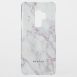 White marble pink accents uncommon samsung galaxy s9 plus case<br><div class="desc">Modern chic white faux marble with pink accents and custom monogram.</div>