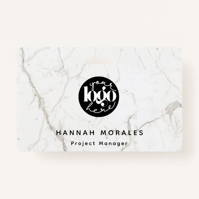 White Marble Professional Business Custom Logo Badge (Front)
