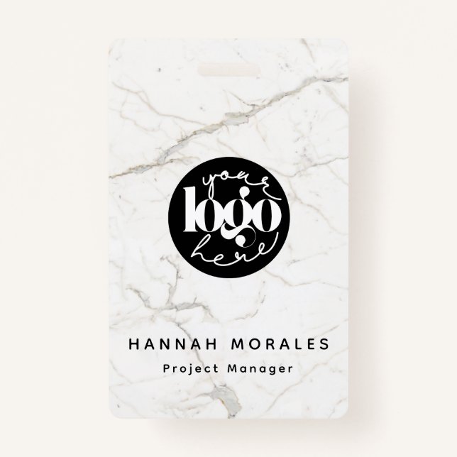 White Marble Professional Business Custom Logo Badge (Front)