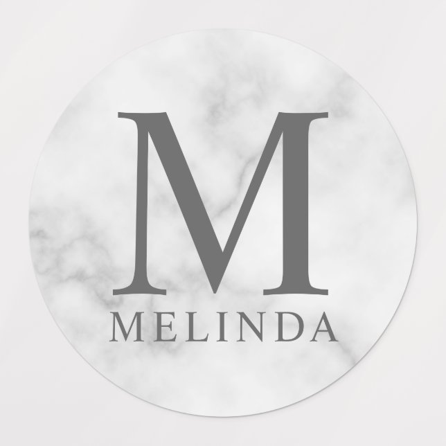 White Marble Professional Monogram and Name Labels (Design 1)