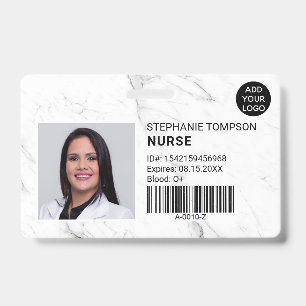 White marble professional nurse photo logo code badge