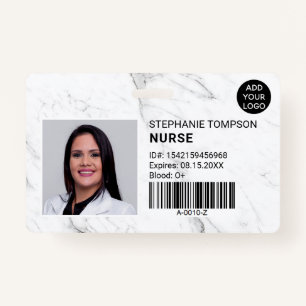 White marble professional nurse photo logo code badge