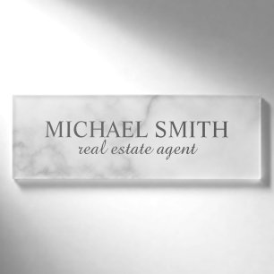 White Marble Professional Personalized Name Tag