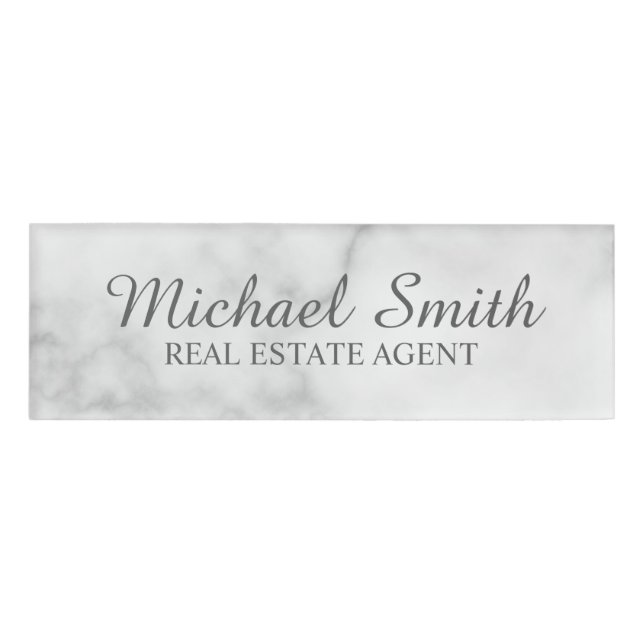 White Marble Professional Personalized Name Tag (Front)