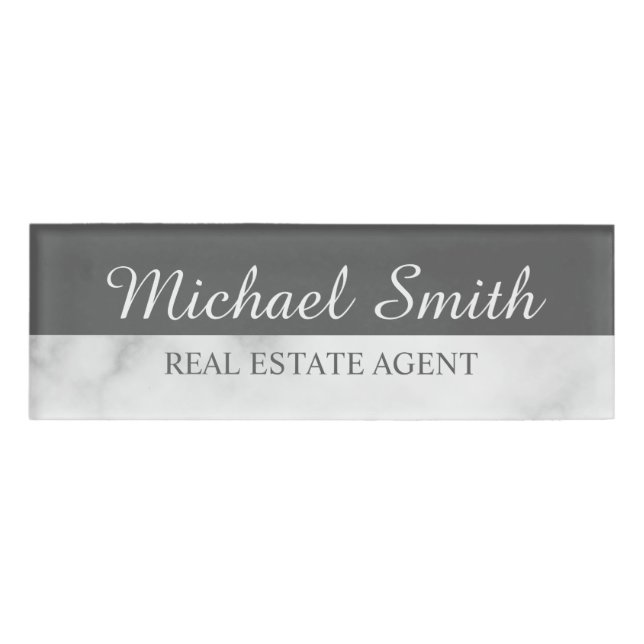 White Marble Professional Personalized   Name Tag (Front)
