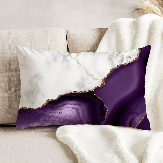 White Marble Purple Agate Gold Glitter Accent Pillow (Creator Uploaded)