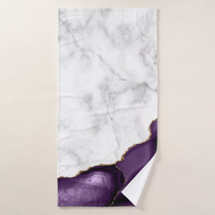 White Marble Purple Agate Gold Glitter Bath Towel