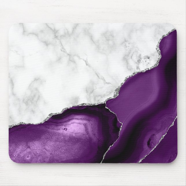 White Marble Purple Silver Agate Mouse Pad (Front)