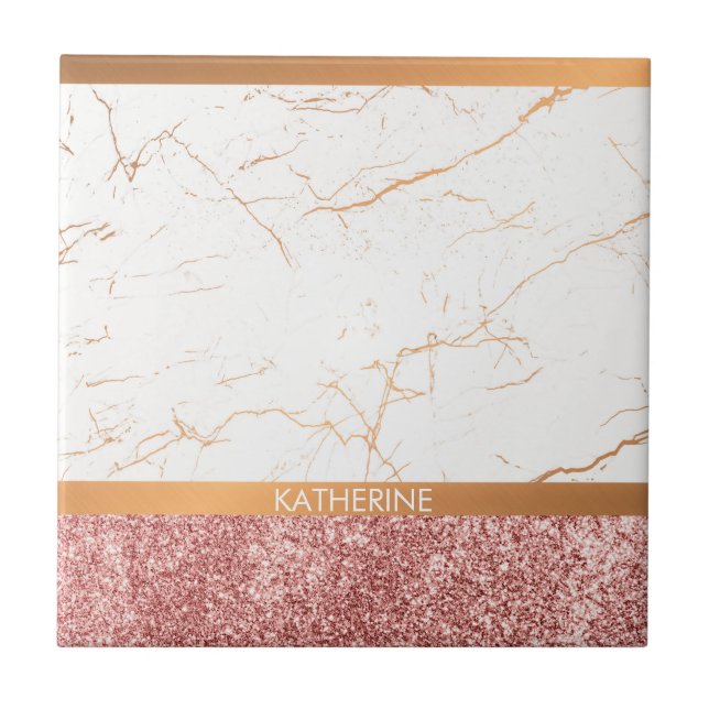 White Marble Rose Glitter Tile (Front)