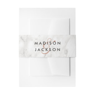 White Marble & Rose Gold Elegant Wedding Monogram Invitation Belly Band