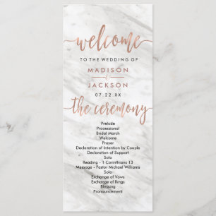 White Marble & Rose Gold Elegant Wedding Program
