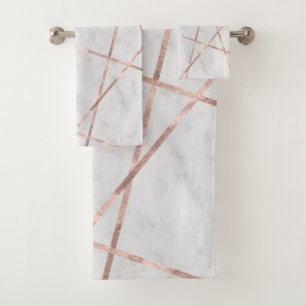 White Marble Rose Gold Geo Glam #1 Bath Towel Set