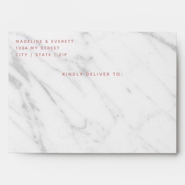 White Marble Rose Gold Geometric Wedding Monogram Envelope (Front)