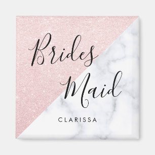 White marble & rose gold glitter bridesmaid magnet