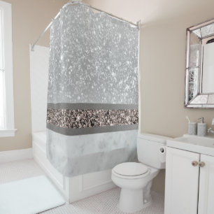 White Marble Rose Gold Glitter Stripe Glam #1