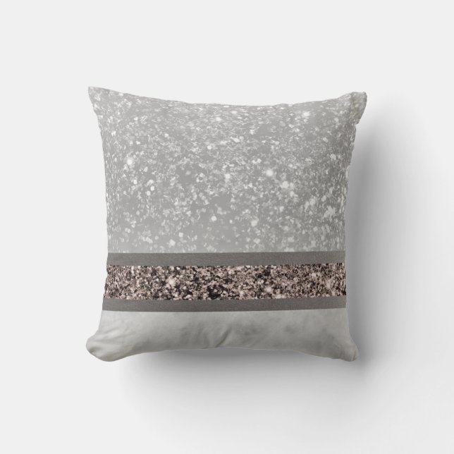 White Marble Rose Gold Glitter Stripe Glam #1 Throw Pillow (Front)
