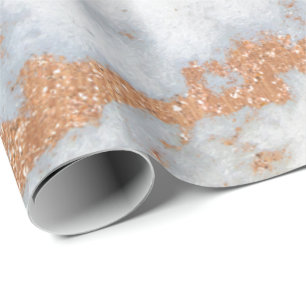 White Marble Rose Gold Gold Metal Copper Grey Wrapping Paper