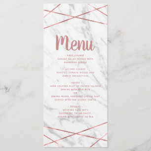 White Marble Rose Gold Line Geometric Wedding Menu