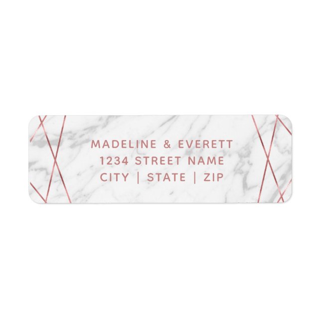 White Marble Rose Gold Line Wedding Return Address (Front)