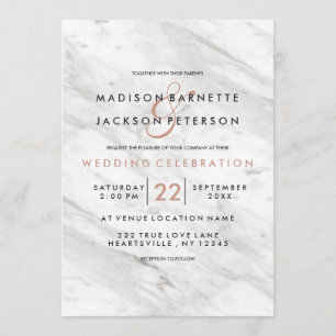White Marble Rose Gold Modern Wedding Invitations