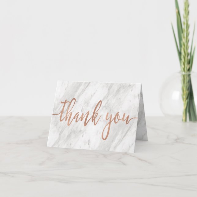White Marble & Rose Gold Modern Wedding Thank You Card (Front)