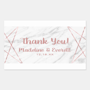 White Marble Rose Gold Triangle Wedding Thank You Sticker