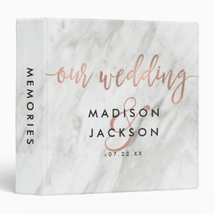 White Marble & Rose Gold Wedding Photo Album Binder