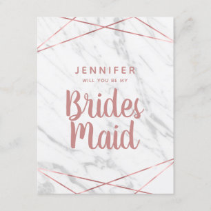 White Marble Rose Gold Will You Be My Bridesmaid Invitation