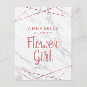 White Marble Rose Gold Will You Be My Flower Girl Invitation