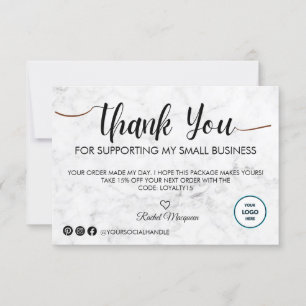 White Marble Script Customer Thank You Card