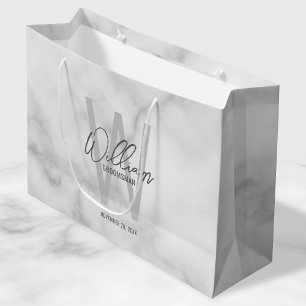 White Marble Script Personalized Groomsmen Large Gift Bag