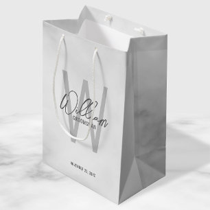 White Marble Script Personalized Groomsmen Medium Gift Bag