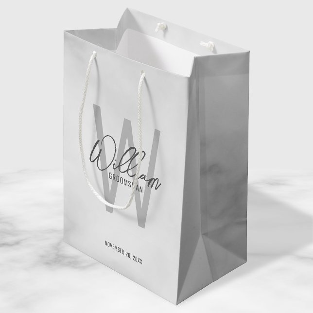 White Marble Script Personalized Groomsmen Medium Gift Bag (Creator Uploaded)