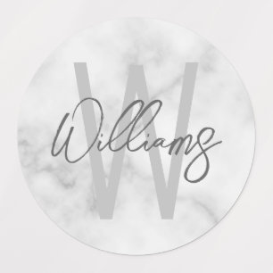 White Marble Script Personalized Monogram and Name