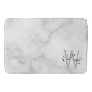 White Marble Script Personalized Monogram and Name Bath Mat