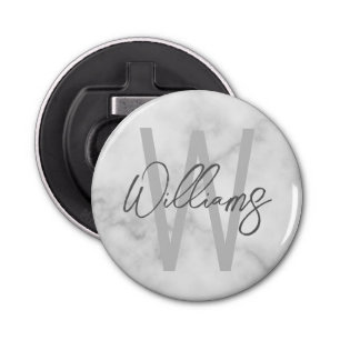 White Marble Script Personalized Monogram and Name Bottle Opener