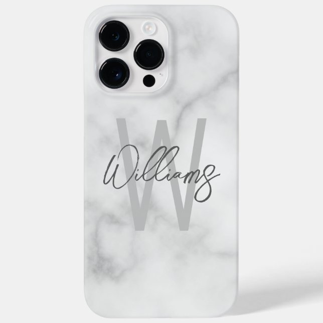 White Marble Script Personalized Monogram and Name Case-Mate iPhone Case (Back)