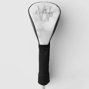 White Marble Script Personalized Monogram and Name Golf Head Cover