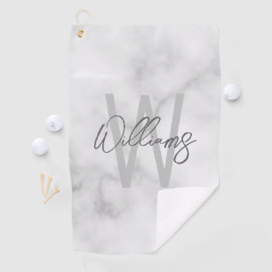White Marble Script Personalized Monogram and Name Golf Towel