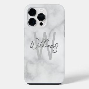 White Marble Script Personalized Monogram and Name iPhone 14 Pro Max Case