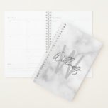 White Marble Script Personalized Monogram and Name Planner<br><div class="desc">Modern Minimalist Personalized Monogram and Name Gifts
This design features personalized name in grey modern handwriting script font style and monogram in light grey modern sans serif font style as background,  on white marble background.</div>