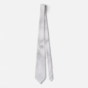 White Marble Script Personalized Monogram and Name Tie