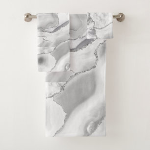White Marble Silver Glitter Agate Elegant Bath Towel Set